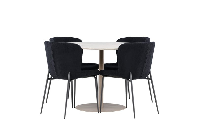 Lycke Spisegruppe 110 cm Rundt med 4 Modesto stole - Beige/Sort - Møbler - Borde - Spisebordssæt