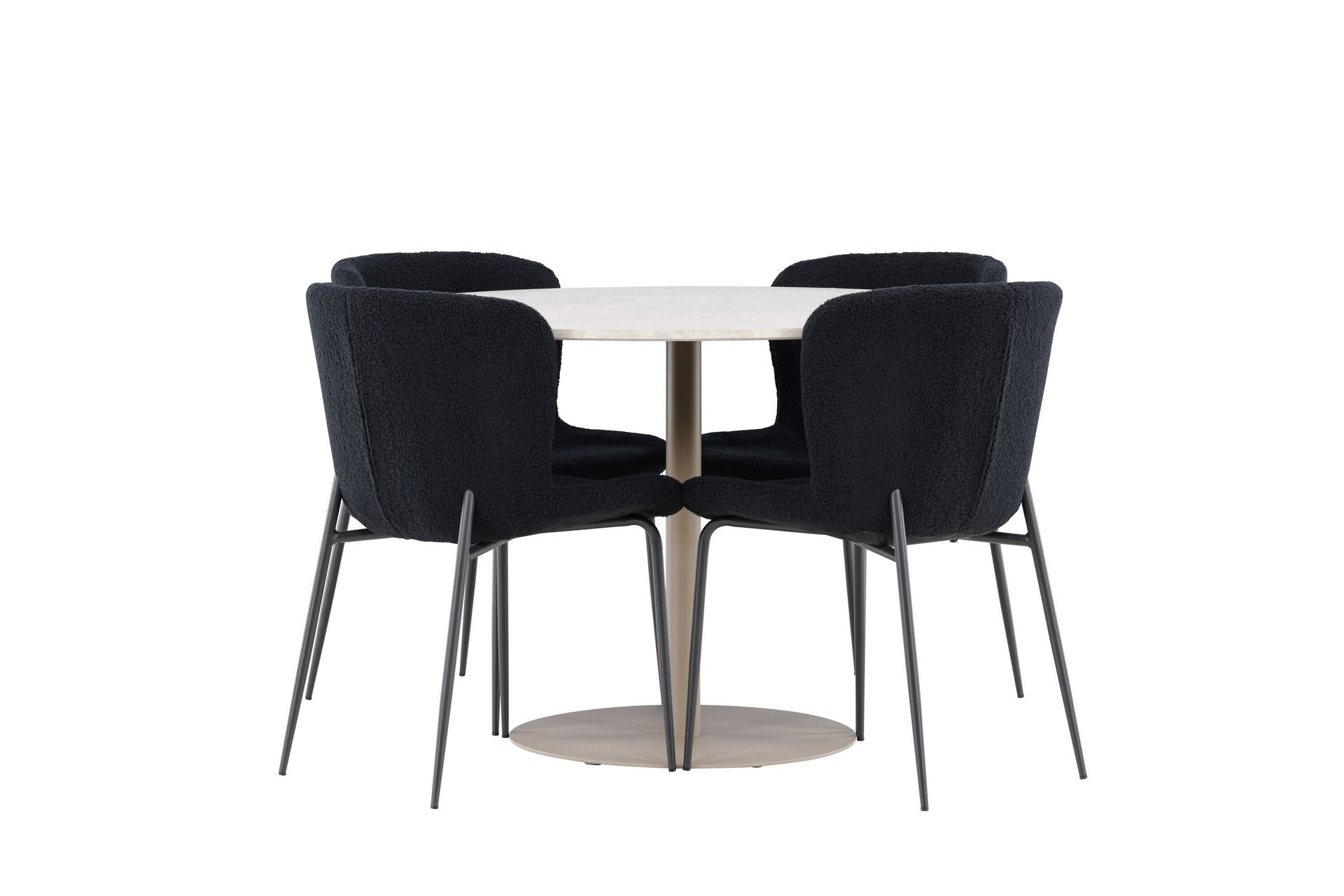 Lycke Spisegruppe 110 cm Rundt med 4 Modesto stole - Beige/Sort - Møbler - Borde - Spisebordssæt