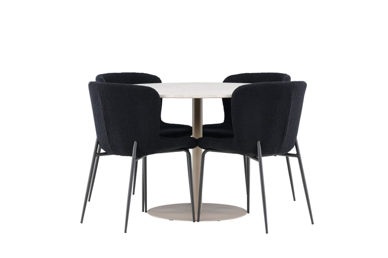 Lycke Spisegruppe 110 cm Rundt med 4 Modesto stole - Beige/Sort - Møbler - Borde - Spisebordssæt
