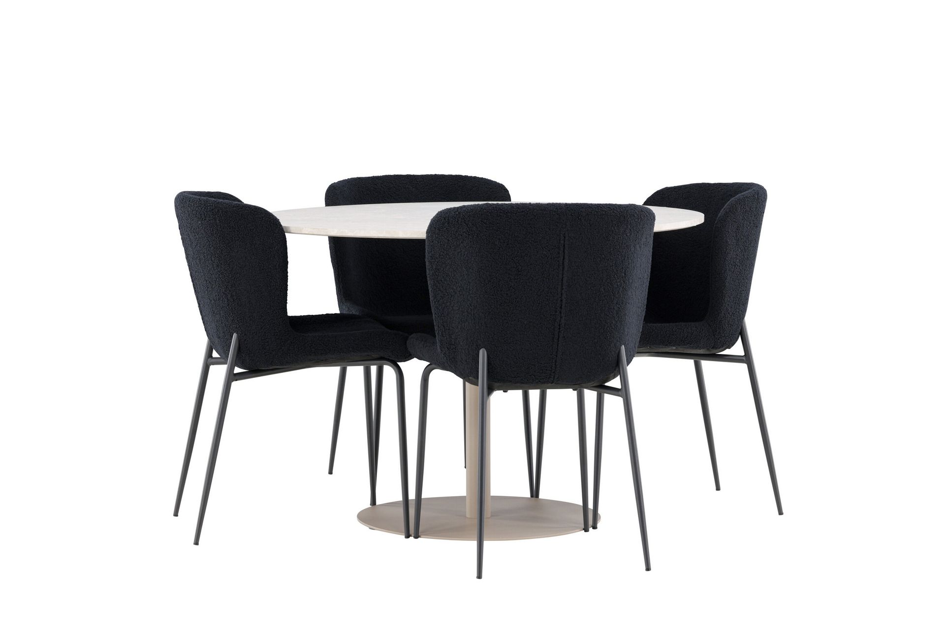Lycke Spisegruppe 110 cm Rundt med 4 Modesto stole - Beige/Sort - Møbler - Borde - Spisebordssæt