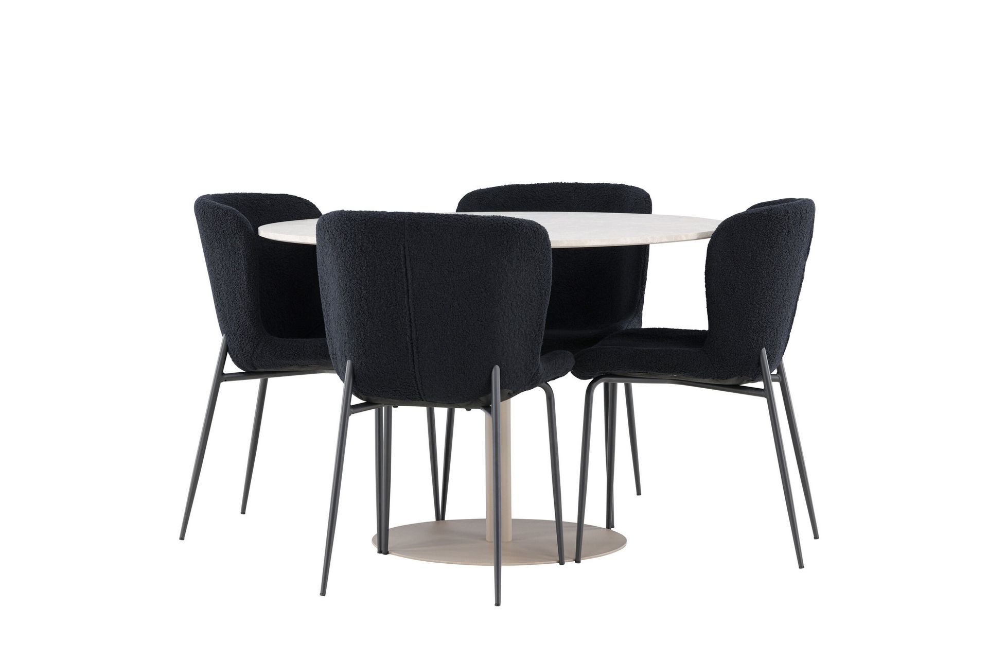 Lycke Spisegruppe 110 cm Rundt med 4 Modesto stole - Beige/Sort - Møbler - Borde - Spisebordssæt