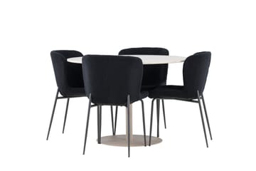 Lycke Spisegruppe 110 cm Rundt med 4 Modesto stole - Beige/Sort - Møbler - Borde - Spisebordssæt