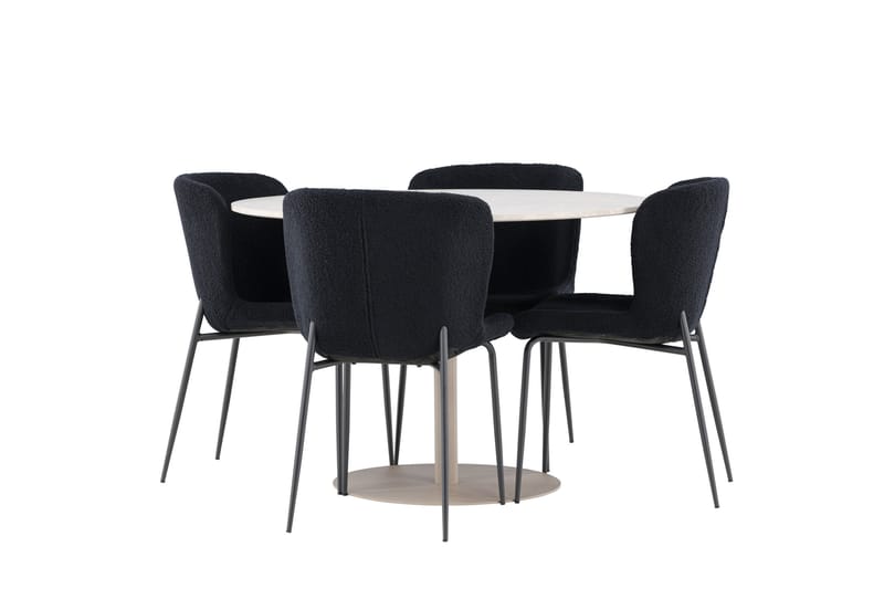 Lycke Spisegruppe 110 cm Rundt med 4 Modesto stole - Beige/Sort - Møbler - Borde - Spisebordssæt