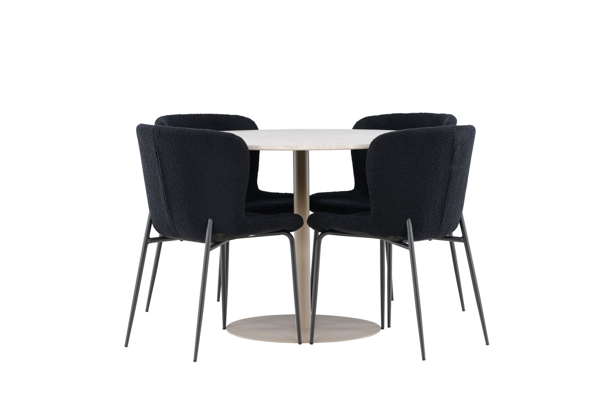 Lycke Spisegruppe 110 cm Rundt med 4 Modesto stole - Beige/Sort - Møbler - Borde - Spisebordssæt
