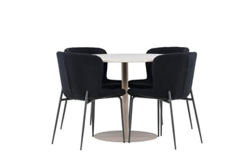 Lycke Spisegruppe 110 cm Rundt med 4 Modesto stole - Beige/Sort - Møbler - Borde - Spisebordssæt