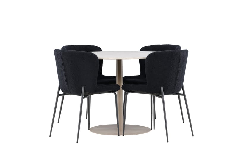 Lycke Spisegruppe 110 cm Rundt med 4 Modesto stole - Beige/Sort - Møbler - Borde - Spisebordssæt
