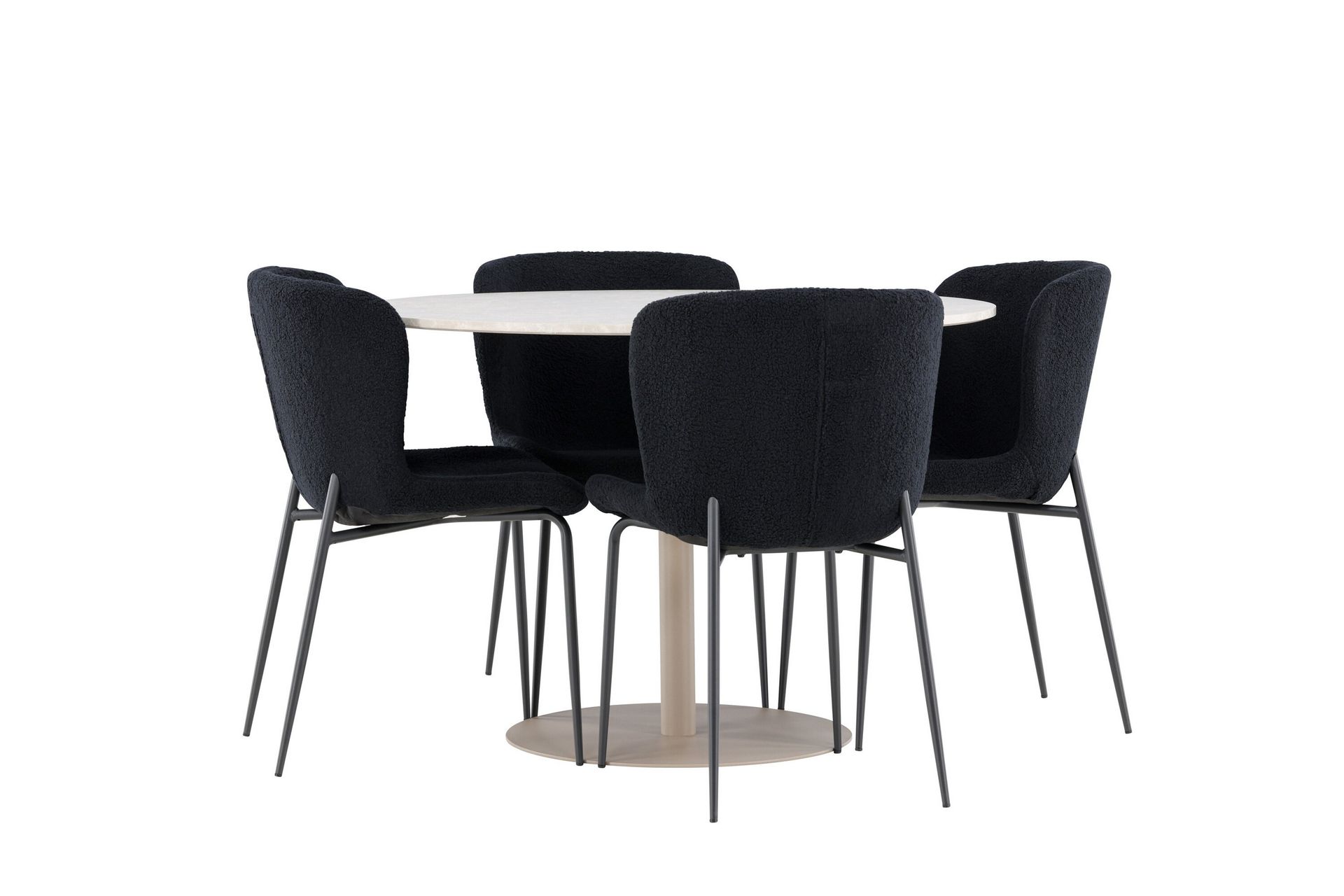 Lycke Spisegruppe 110 cm Rundt med 4 Modesto stole - Beige/Sort - Møbler - Borde - Spisebordssæt