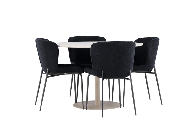 Lycke Spisegruppe 110 cm Rundt med 4 Modesto stole - Beige/Sort - Møbler - Borde - Spisebordssæt