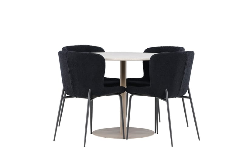 Lycke Spisegruppe 110 cm Rundt med 4 Modesto stole - Beige/Sort - Møbler - Borde - Spisebordssæt