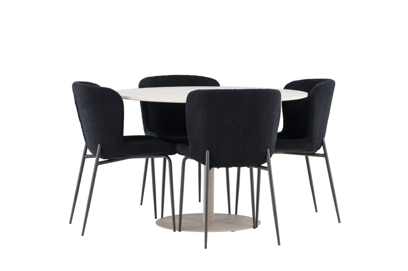 Lycke Spisegruppe 110 cm Rundt med 4 Modesto stole - Beige/Sort - Møbler - Borde - Spisebordssæt