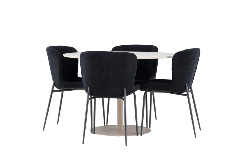 Lycke Spisegruppe 110 cm Rundt med 4 Modesto stole - Beige/Sort - Møbler - Borde - Spisebordssæt