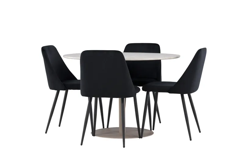 Lycke Spisegruppe 110 cm Rundt med 4 Night stole, Beige/Sort