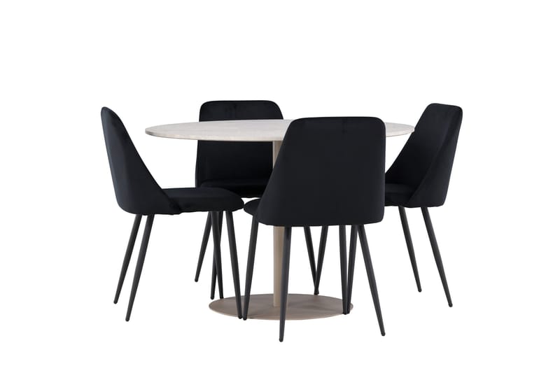 Lycke Spisegruppe 110 cm Rundt med 4 Night stole - Beige/Sort - Møbler - Borde - Spisebordssæt