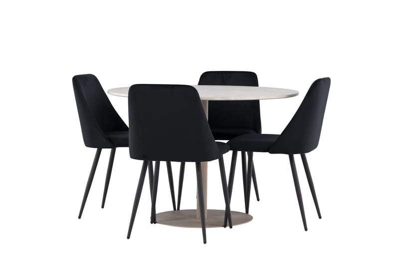 Lycke Spisegruppe 110 cm Rundt med 4 Night stole - Beige/Sort - Møbler - Borde - Spisebordssæt