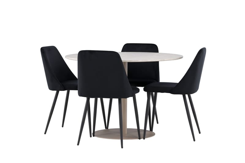 Lycke Spisegruppe 110 cm Rundt med 4 Night stole - Beige/Sort - Møbler - Borde - Spisebordssæt