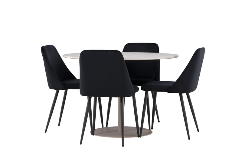 Lycke Spisegruppe 110 cm Rundt med 4 Night stole - Beige/Sort - Møbler - Borde - Spisebordssæt