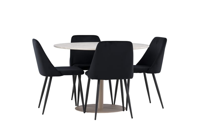Lycke Spisegruppe 110 cm Rundt med 4 Night stole - Beige/Sort - Møbler - Borde - Spisebordssæt
