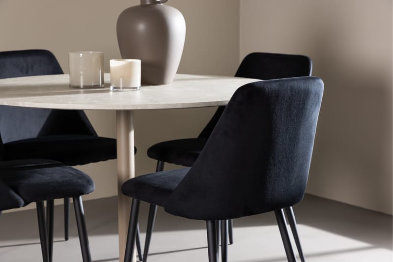 Lycke Spisegruppe 110 cm Rundt med 4 Night stole - Beige/Sort - Møbler - Borde - Spisebordssæt
