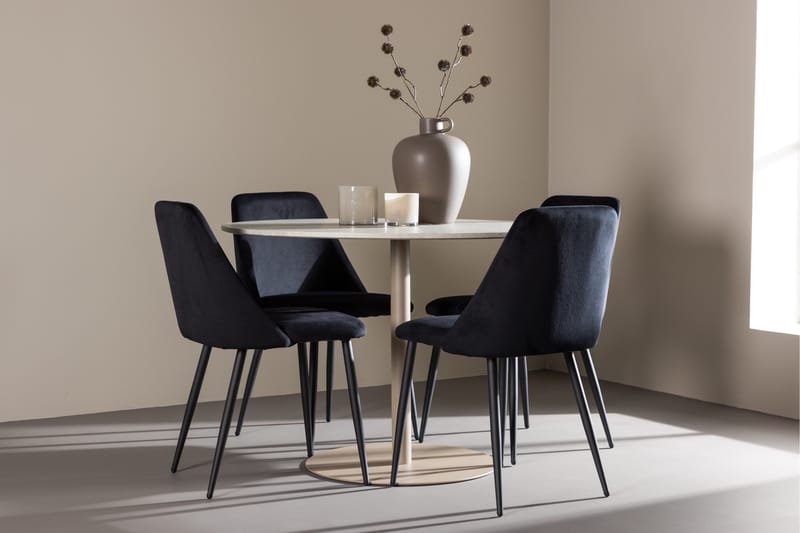 Lycke Spisegruppe 110 cm Rundt med 4 Night stole - Beige/Sort - Møbler - Borde - Spisebordssæt