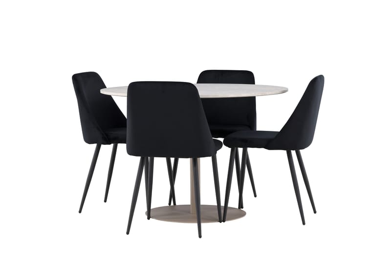 Lycke Spisegruppe 110 cm Rundt med 4 Night stole - Beige/Sort - Møbler - Borde - Spisebordssæt