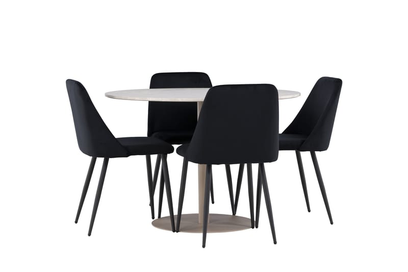 Lycke Spisegruppe 110 cm Rundt med 4 Night stole - Beige/Sort - Møbler - Borde - Spisebordssæt