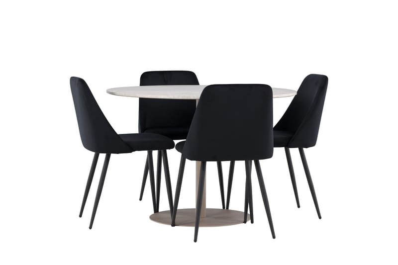Lycke Spisegruppe 110 cm Rundt med 4 Night stole - Beige/Sort - Møbler - Borde - Spisebordssæt