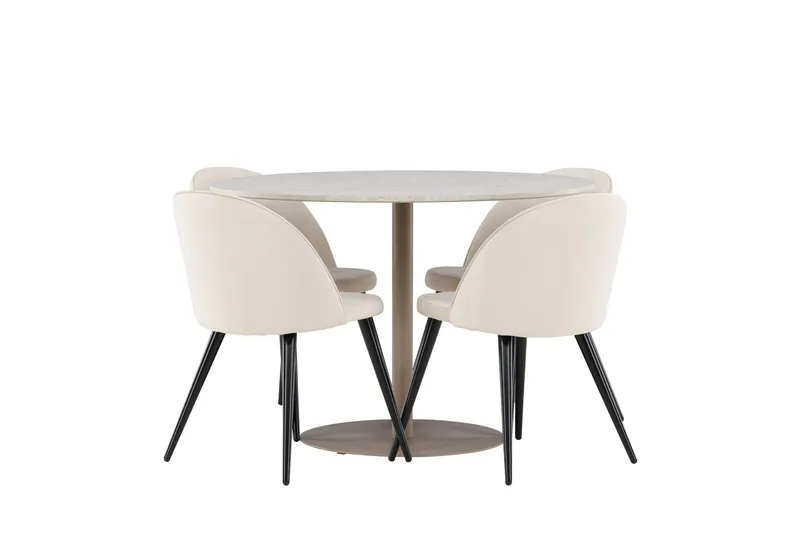 Lycke Spisegruppe 110 cm Rundt med 4 Velvet stole - Beige/Beige - Møbler - Borde - Spisebordssæt
