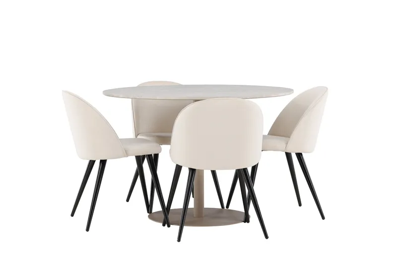 Lycke Spisegruppe 110 cm Rundt med 4 Velvet stole - Beige/Beige - Møbler - Borde - Spisebordssæt