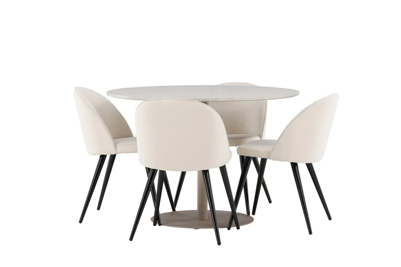 Lycke Spisegruppe 110 cm Rundt med 4 Velvet stole - Beige/Beige - Møbler - Borde - Spisebordssæt