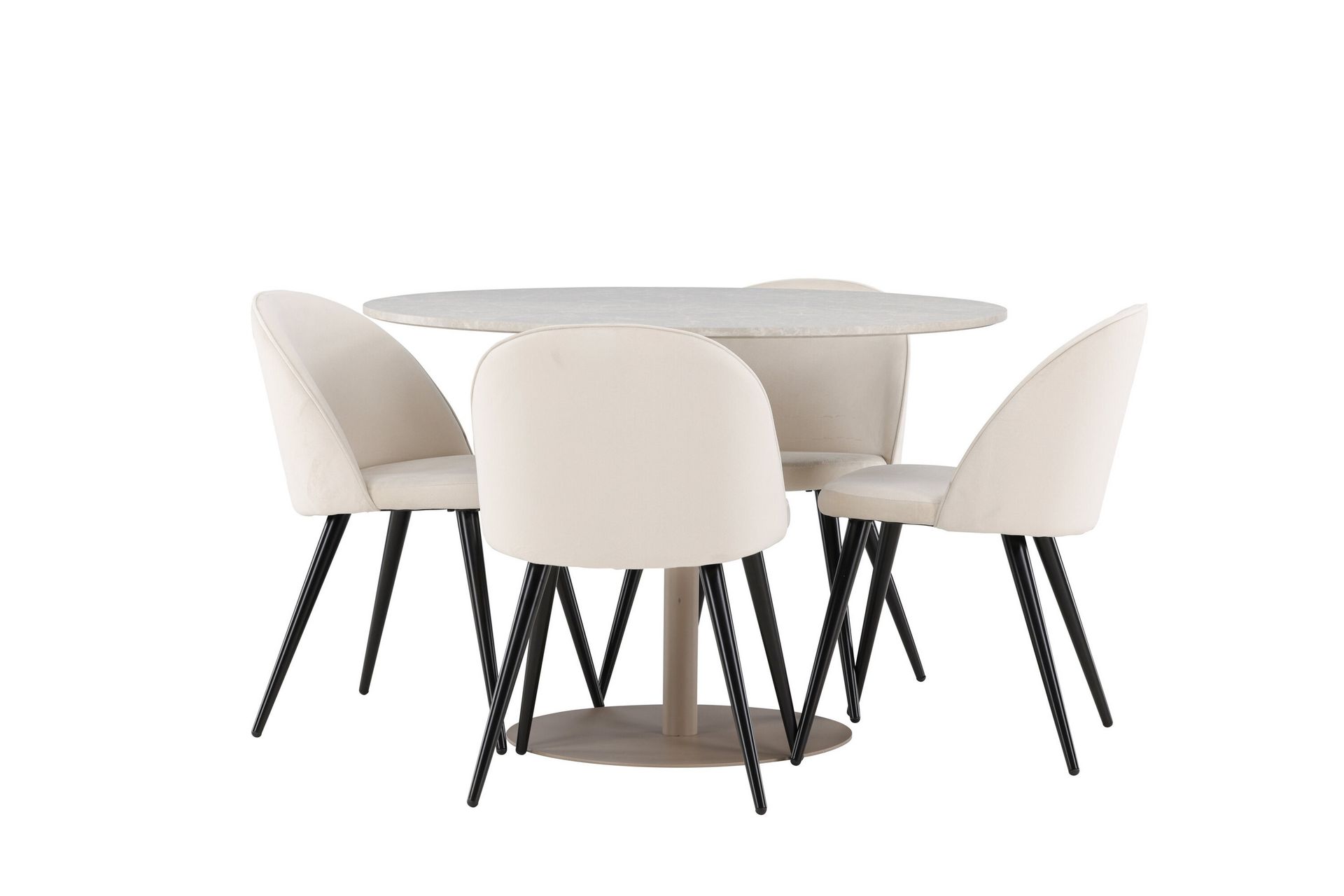 Lycke Spisegruppe 110 cm Rundt med 4 Velvet stole - Beige/Beige - Møbler - Borde - Spisebordssæt