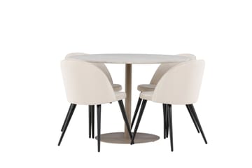 Lycke Spisegruppe 110 cm Rundt med 4 Velvet stole - Beige/Beige - Møbler - Borde - Spisebordssæt