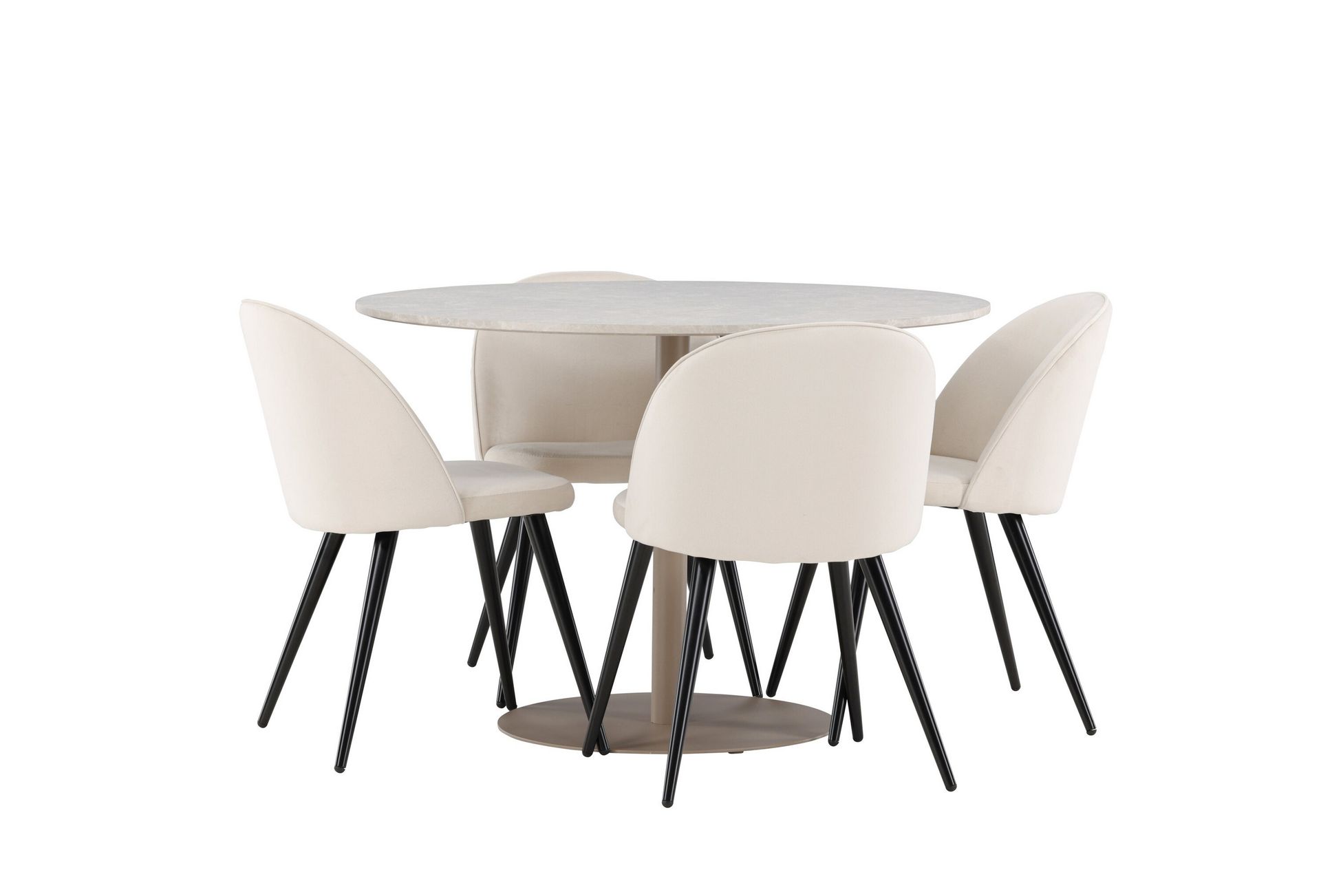 Lycke Spisegruppe 110 cm Rundt med 4 Velvet stole - Beige/Beige - Møbler - Borde - Spisebordssæt