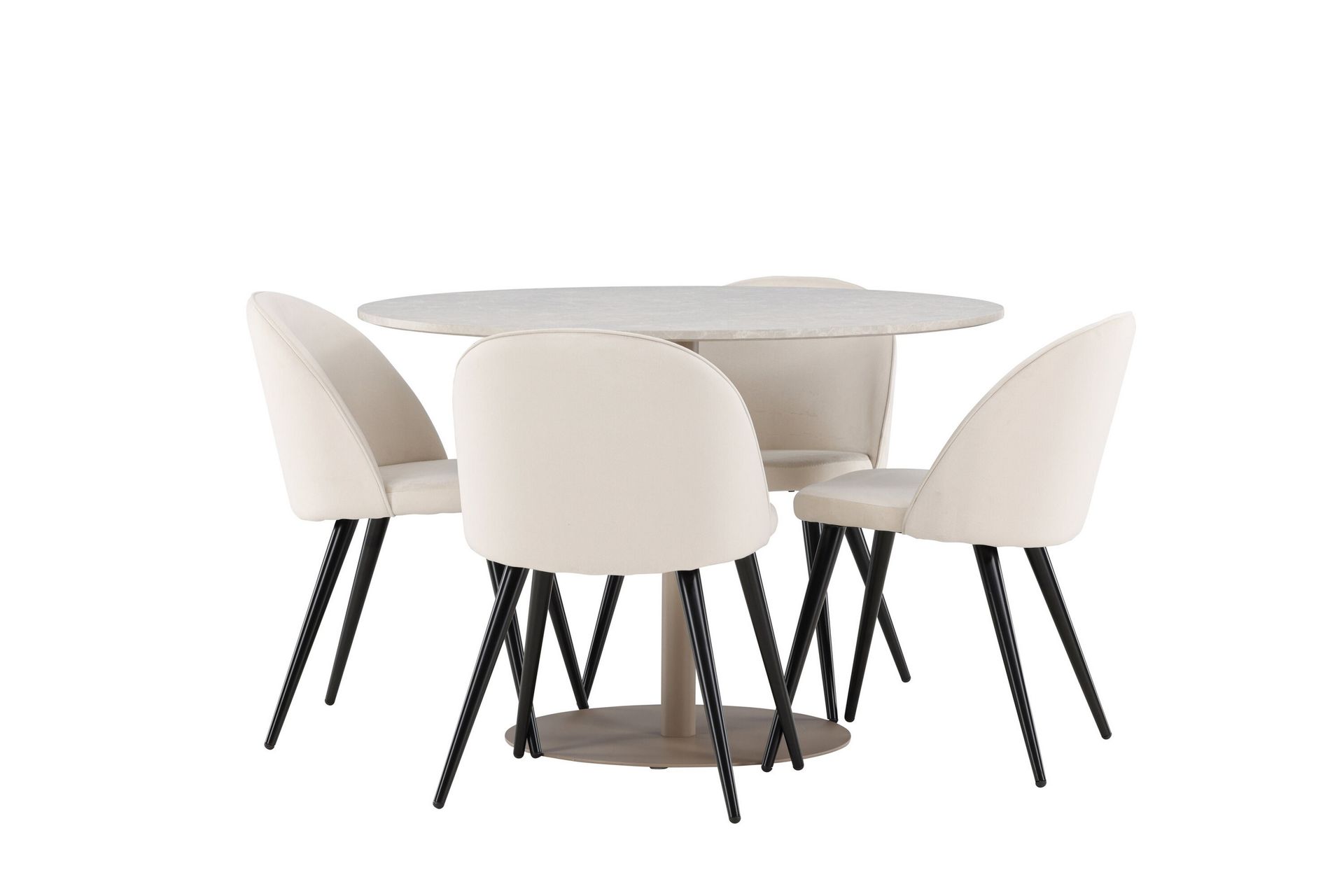 Lycke Spisegruppe 110 cm Rundt med 4 Velvet stole - Beige/Beige - Møbler - Borde - Spisebordssæt