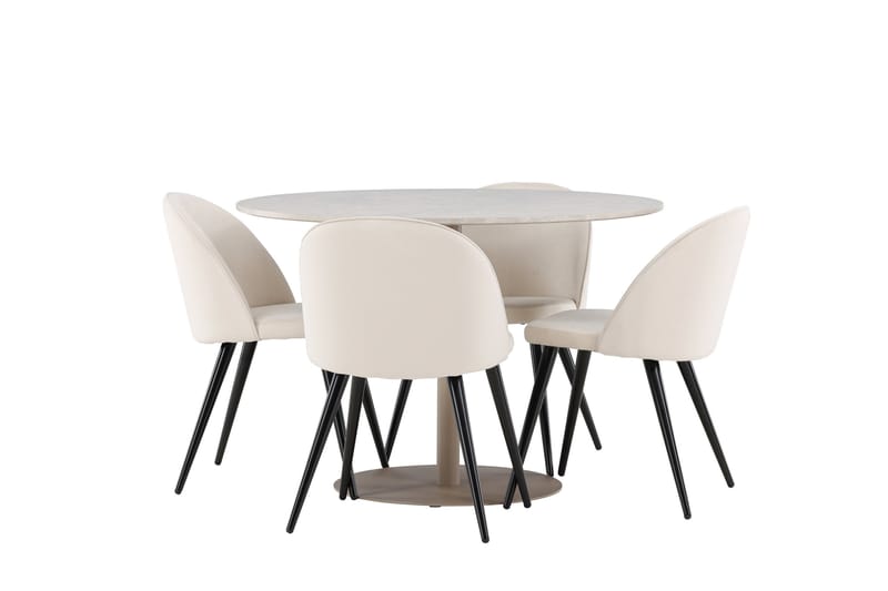 Lycke Spisegruppe 110 cm Rundt med 4 Velvet stole - Beige/Beige - Møbler - Borde - Spisebordssæt