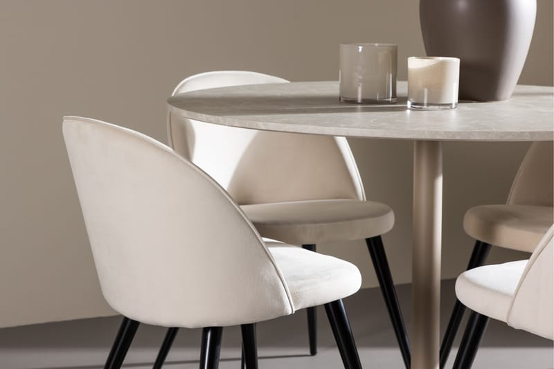 Lycke Spisegruppe 110 cm Rundt med 4 Velvet stole - Beige/Beige - Møbler - Borde - Spisebordssæt