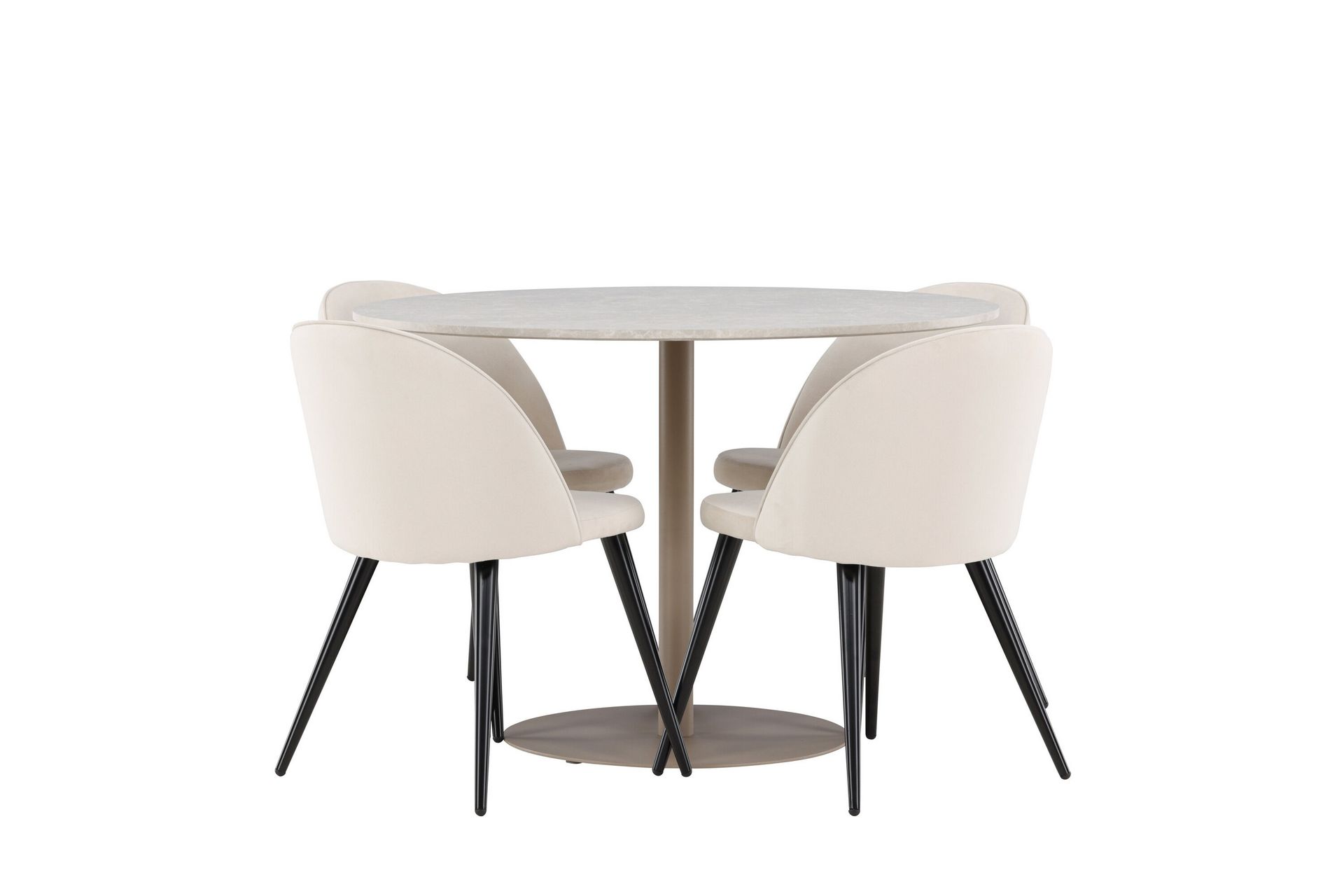 Lycke Spisegruppe 110 cm Rundt med 4 Velvet stole - Beige/Beige - Møbler - Borde - Spisebordssæt