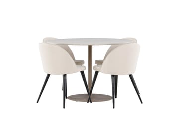 Lycke Spisegruppe 110 cm Rundt med 4 Velvet stole - Beige/Beige - Møbler - Borde - Spisebordssæt