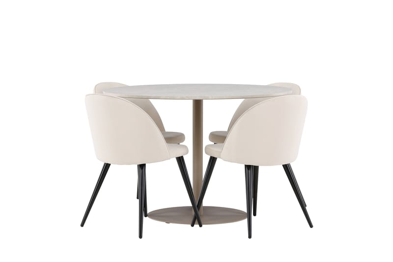 Lycke Spisegruppe 110 cm Rundt med 4 Velvet stole - Beige/Beige - Møbler - Borde - Spisebordssæt