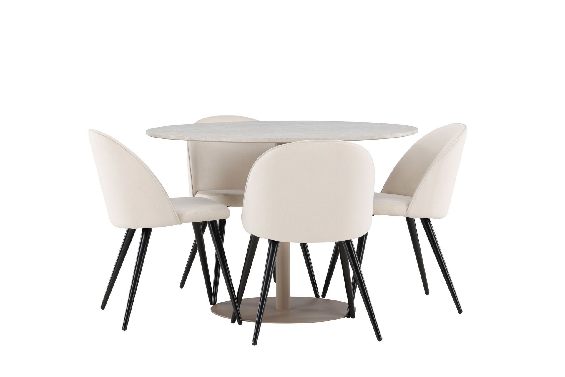 Lycke Spisegruppe 110 cm Rundt med 4 Velvet stole - Beige/Beige - Møbler - Borde - Spisebordssæt