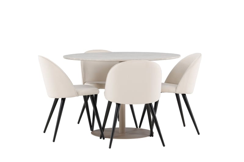 Lycke Spisegruppe 110 cm Rundt med 4 Velvet stole - Beige/Beige - Møbler - Borde - Spisebordssæt