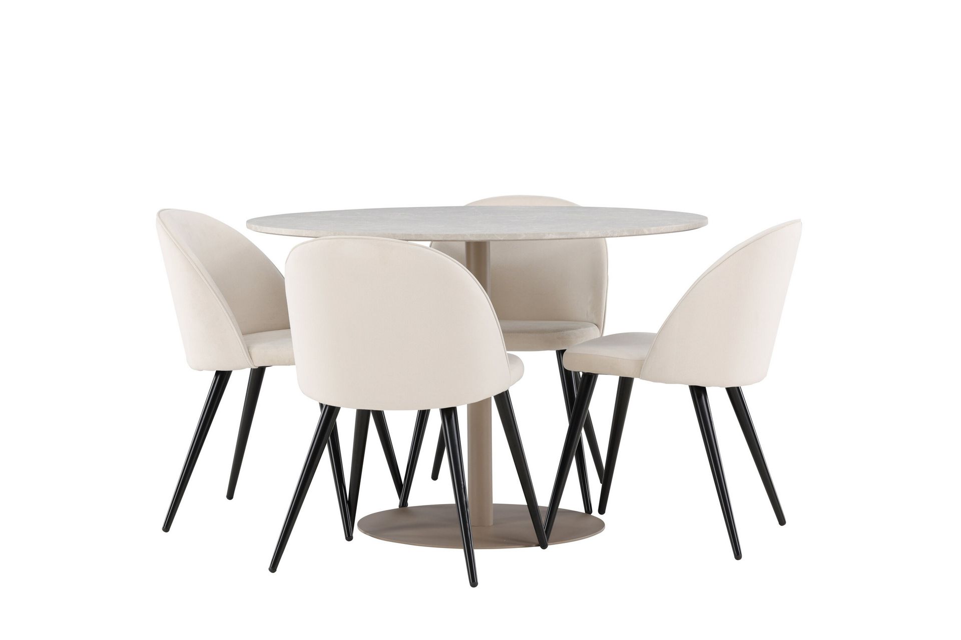 Lycke Spisegruppe 110 cm Rundt med 4 Velvet stole - Beige/Beige - Møbler - Borde - Spisebordssæt