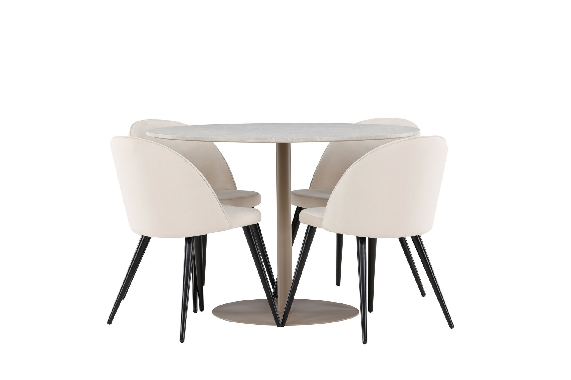 Lycke Spisegruppe 110 cm Rundt med 4 Velvet stole - Beige/Beige - Møbler - Borde - Spisebordssæt
