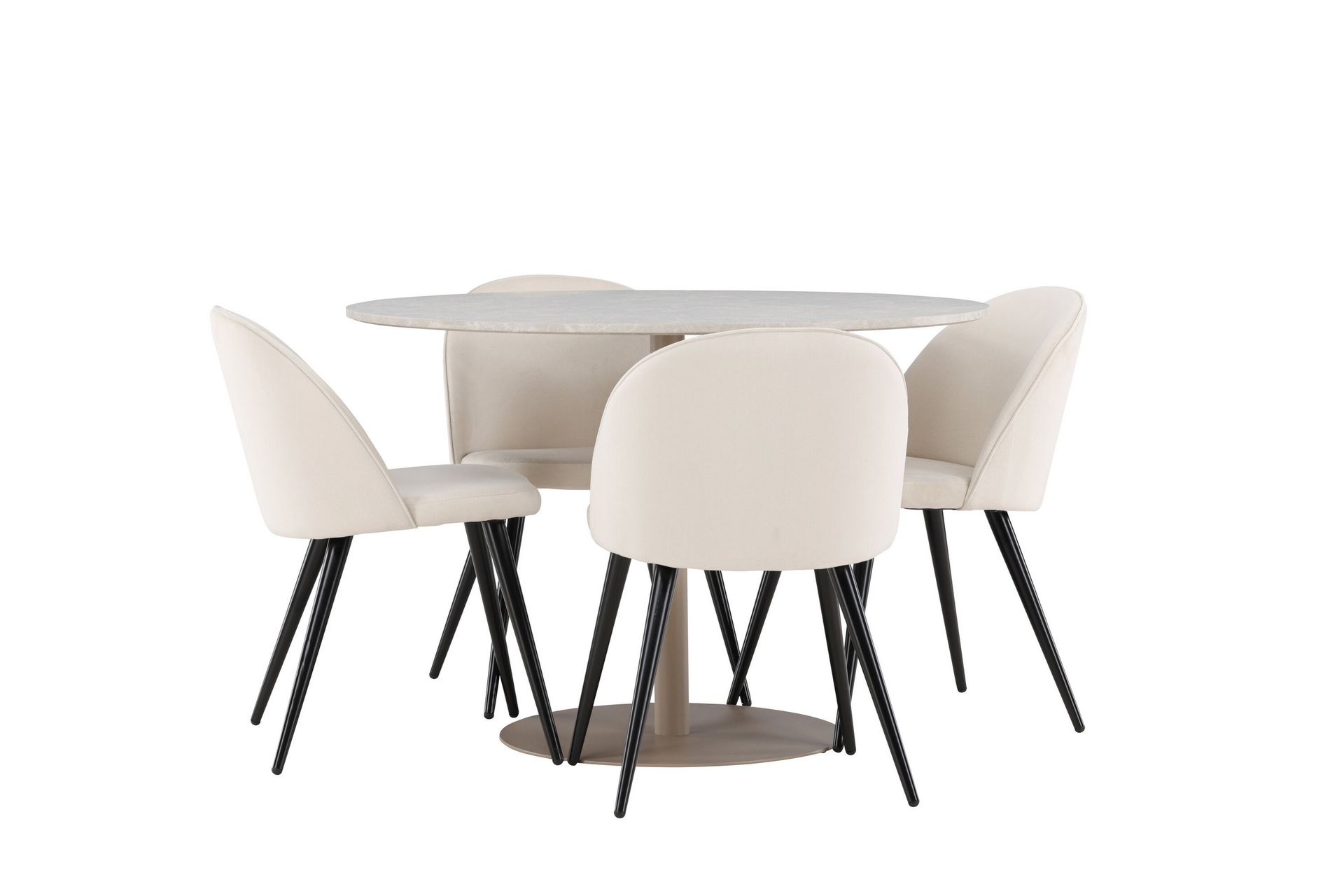 Lycke Spisegruppe 110 cm Rundt med 4 Velvet stole - Beige/Beige - Møbler - Borde - Spisebordssæt
