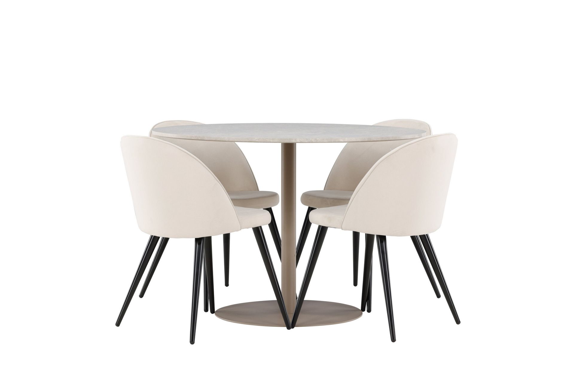 Lycke Spisegruppe 110 cm Rundt med 4 Velvet stole - Beige/Beige - Møbler - Borde - Spisebordssæt