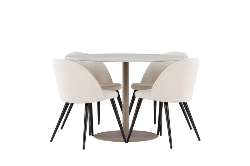 Lycke Spisegruppe 110 cm Rundt med 4 Velvet stole - Beige/Beige - Møbler - Borde - Spisebordssæt