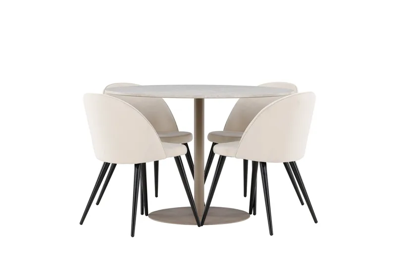 Lycke Spisegruppe 110 cm Rundt med 4 Velvet stole - Beige/Beige - Møbler - Borde - Spisebordssæt