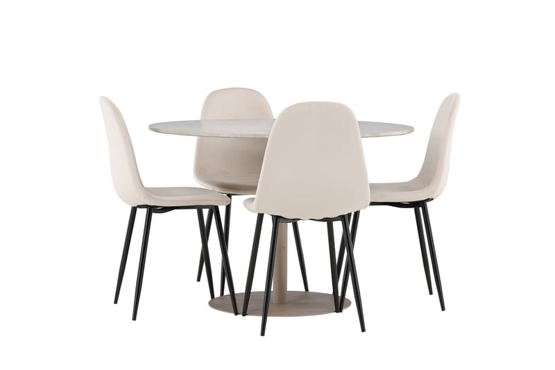 Lycke Spisegruppe 110 cm Rundt med 4 Polar stole - Beige/Beige - Møbler - Borde - Spisebordssæt