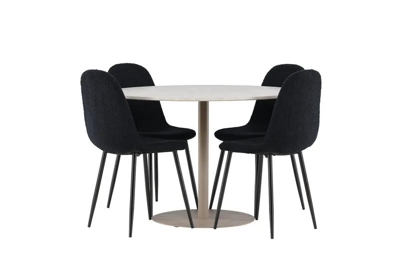 Lycke Spisegruppe 110 cm Rundt med 4 Polar stole - Beige/Sort - Møbler - Borde - Spisebordssæt