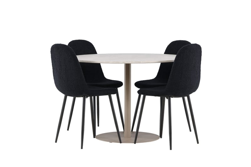 Lycke Spisegruppe 110 cm Rundt med 4 Polar stole - Beige/Sort - Møbler - Borde - Spisebordssæt