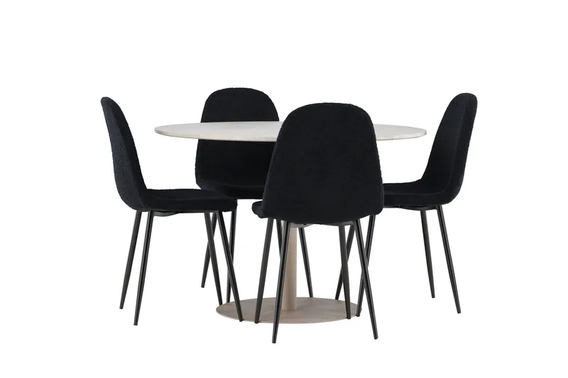 Lycke Spisegruppe 110 cm Rundt med 4 Polar stole - Beige/Sort - Møbler - Borde - Spisebordssæt